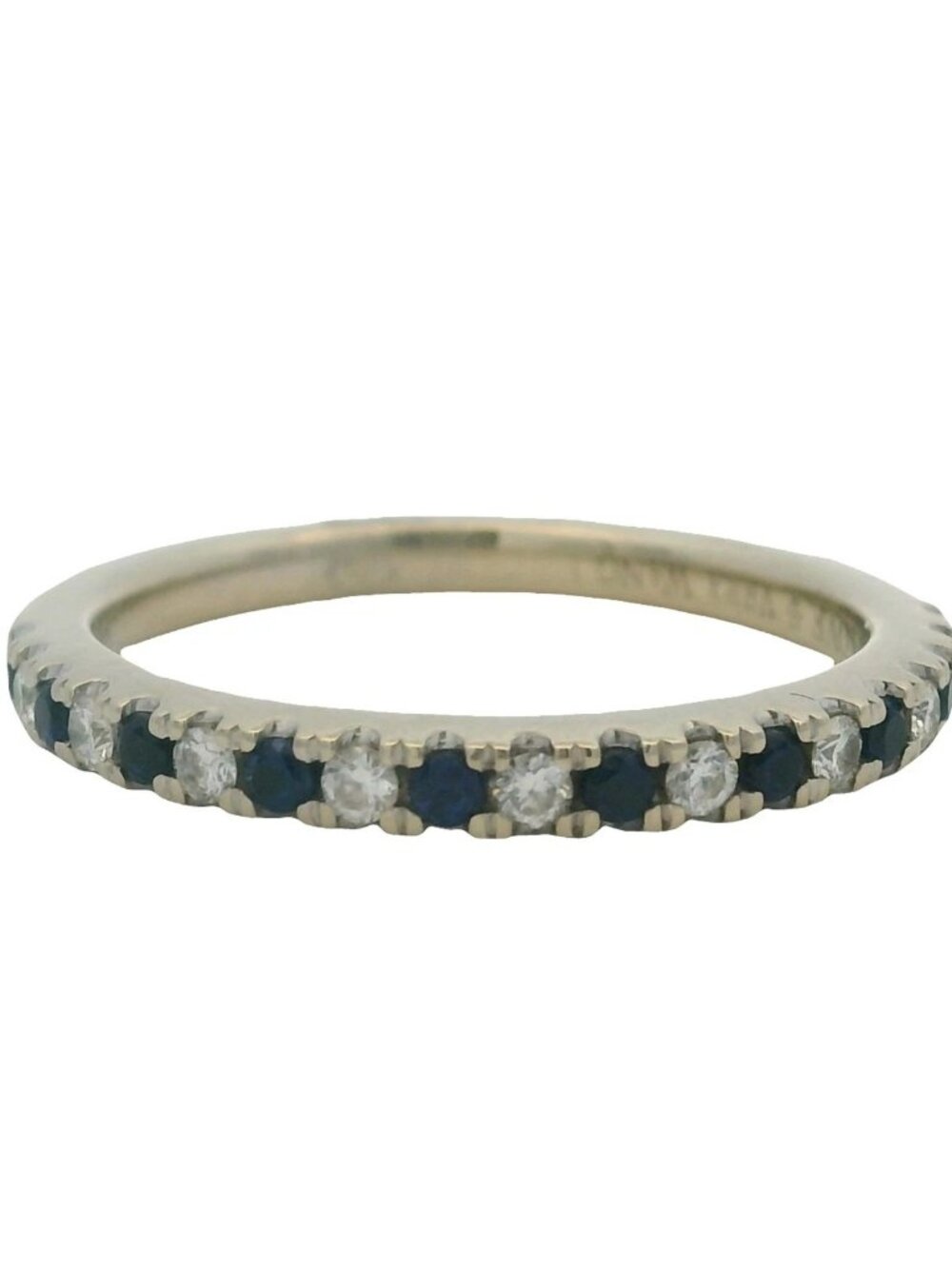 Vera Wang Love Solid 14kt White Gold Band Sapphire and Diamond Ring Size 6
